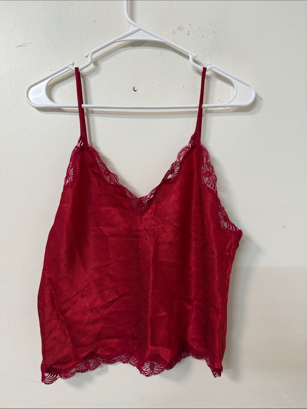 Red Lace-Trim Satin Cami Tank Top vintage
